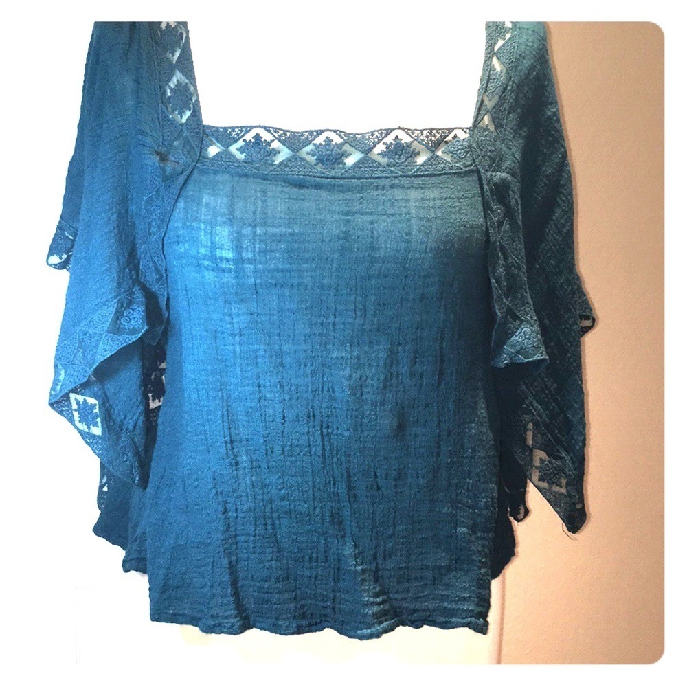 O’neal Blouse top teal open sleeves size small boho surfer - Picture 2 of 8